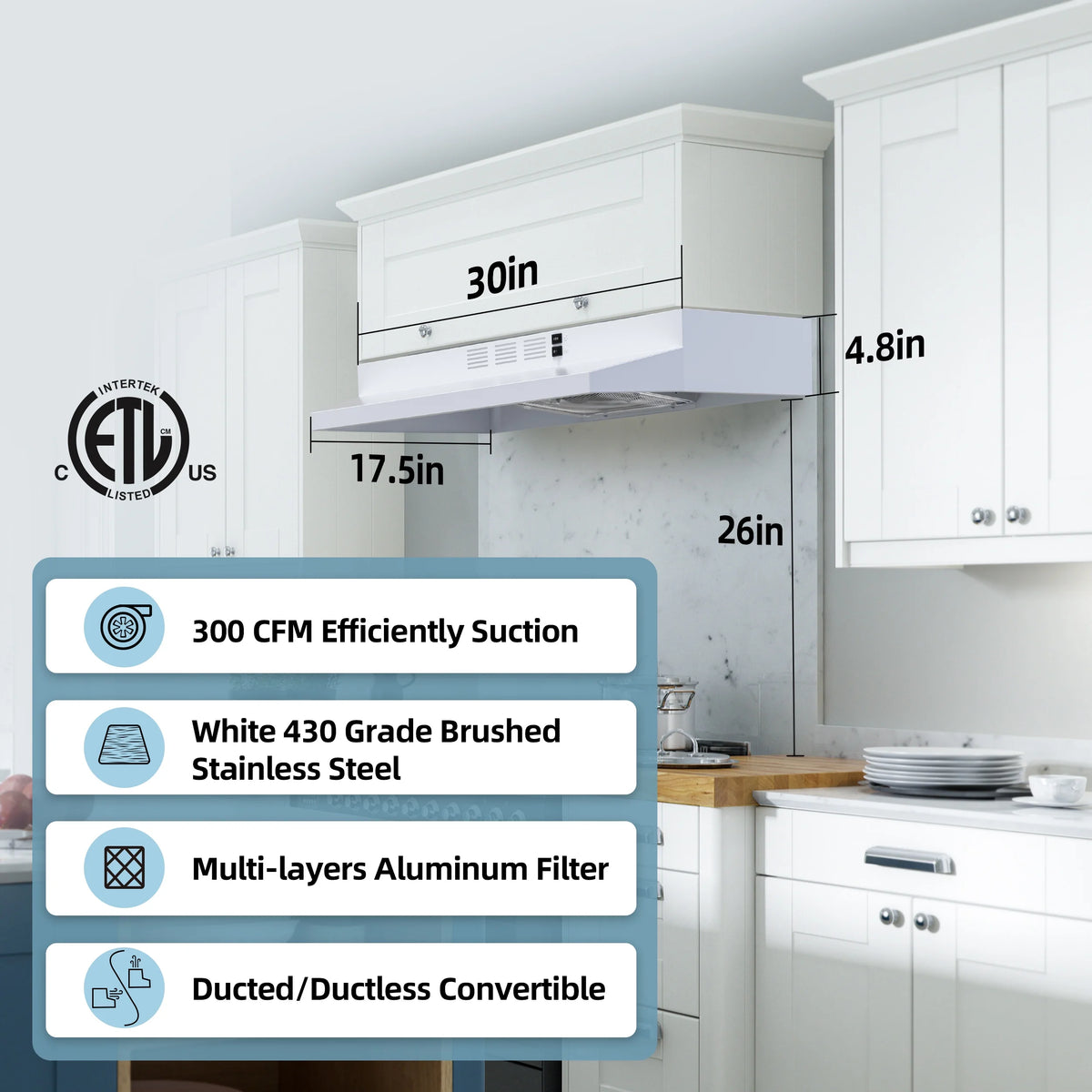 30 inch Under Cabinet Range Hood with 2 Speed Exhaust Fan J149342