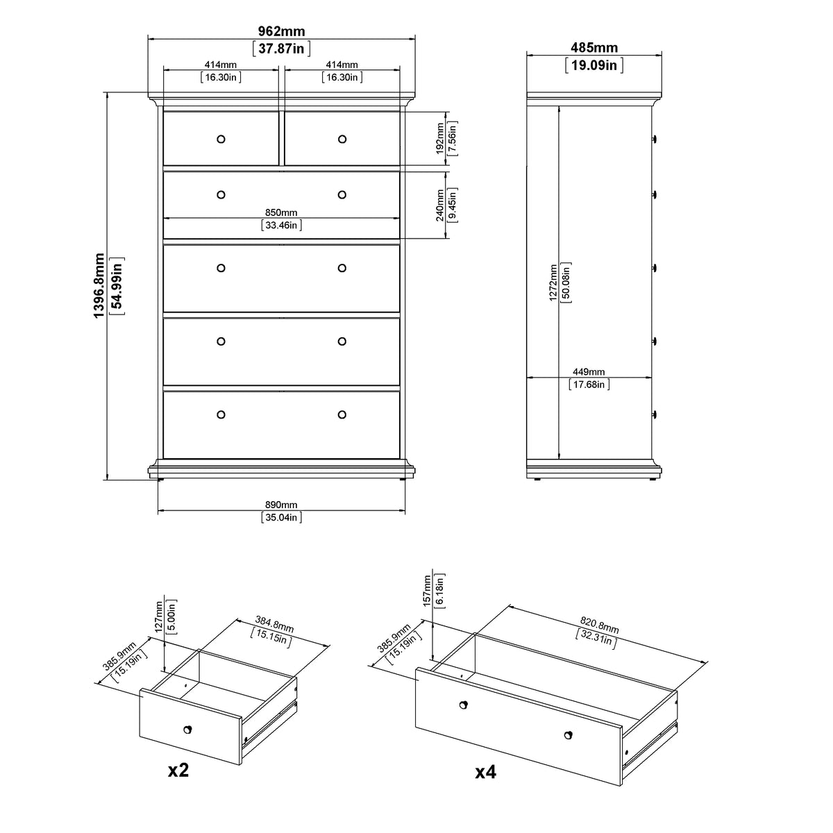 White 6 Drawer Chest N4036
