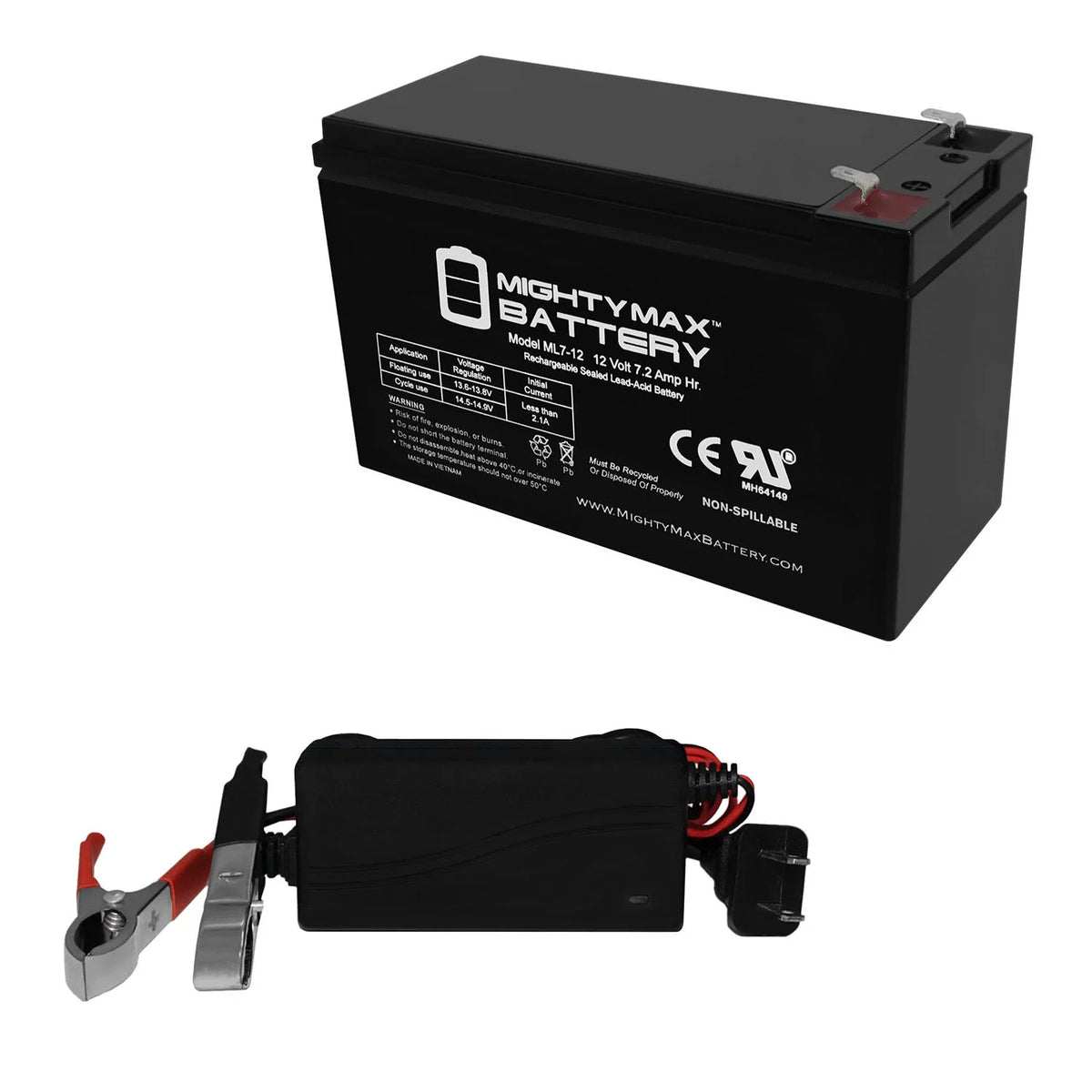 12V 7AH Replacement Battery + 12V 1Amp Charger Y55655