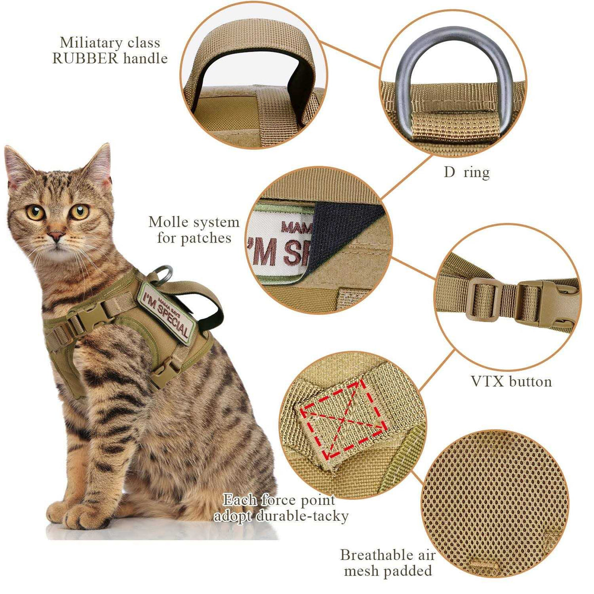 Tactical Cat Harness Soft Mesh Adjustable Pet Vest Harness F617