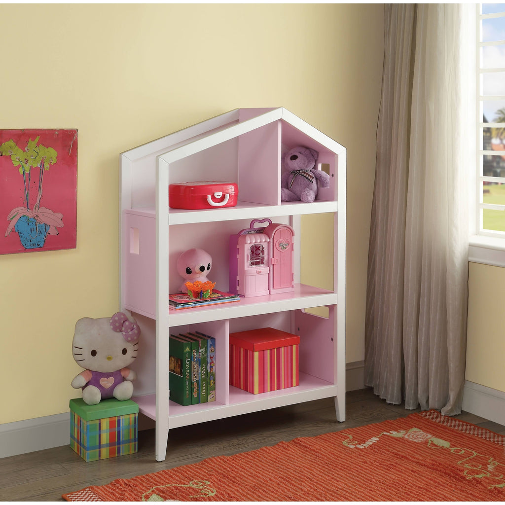 Pink and White Wooden Kids Bookcase with Five Open Shelves X5326