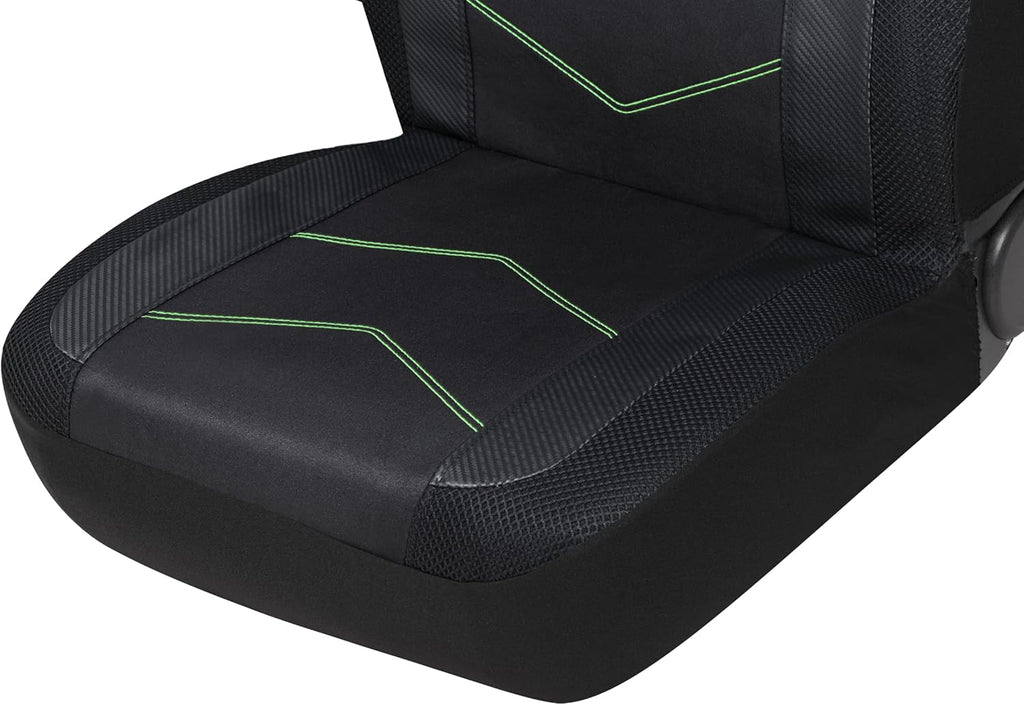 High Back Car Seat Covers Carbon Fiber Mesh Airbag Compatible 2PCS X20828
