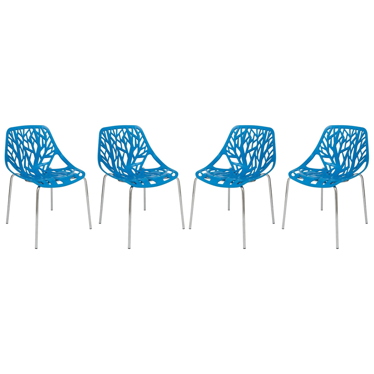 Blue Open Back Chrome Dining Side Chair Set of 4 S279934