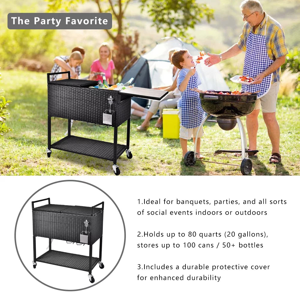 80 Quart Rattan Rolling Cooler Cart G695351