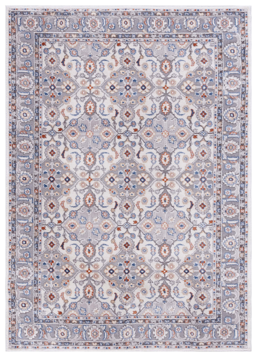 Grey Blue Rust 5 ft x 7 ft Area Rug V714