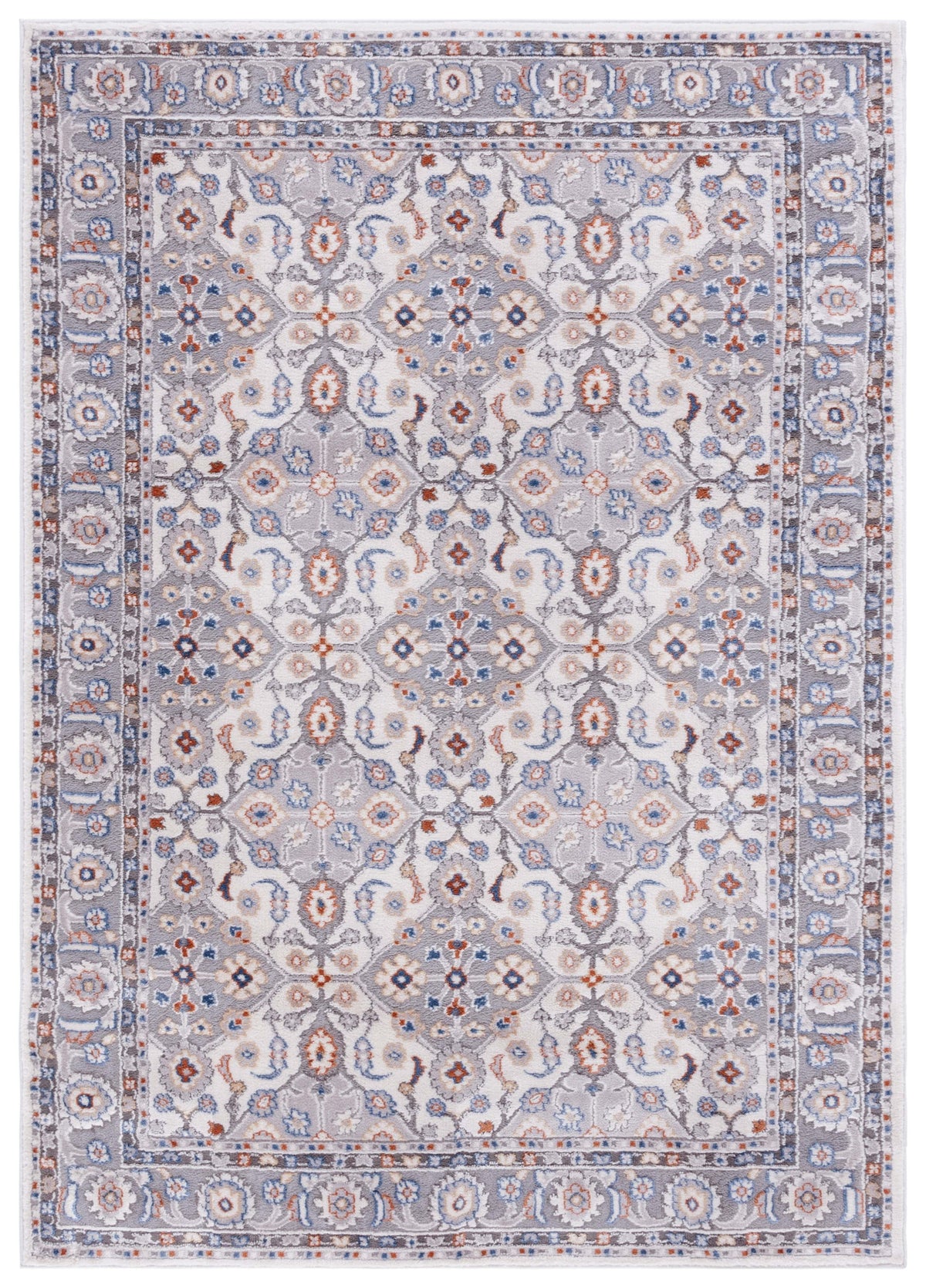 Grey Blue Rust 5 ft x 7 ft Area Rug V714