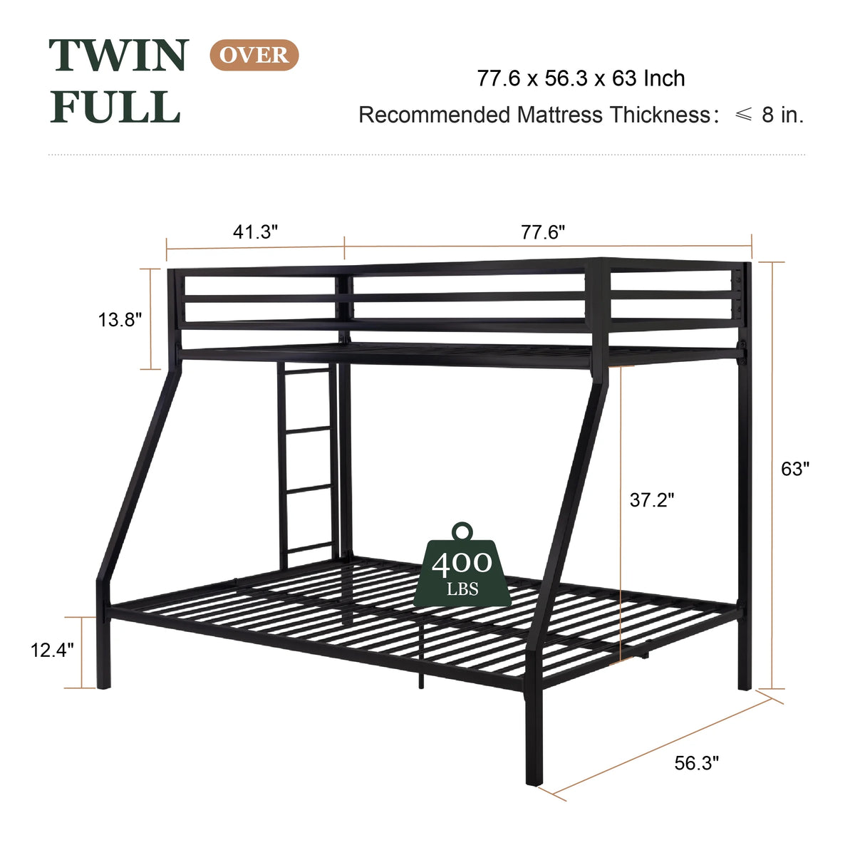 Black Twin Over Full Metal Bunk Bed with Stairs Z982