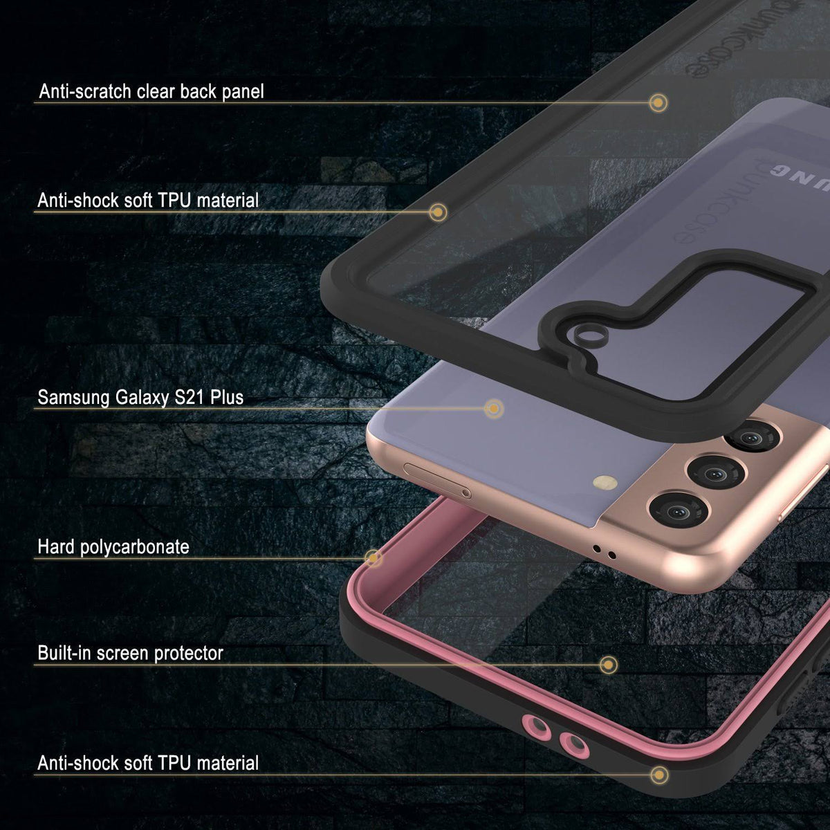 Galaxy S21+ Plus Water Shock Snowproof Slim Screen Protector Case Pink U5257