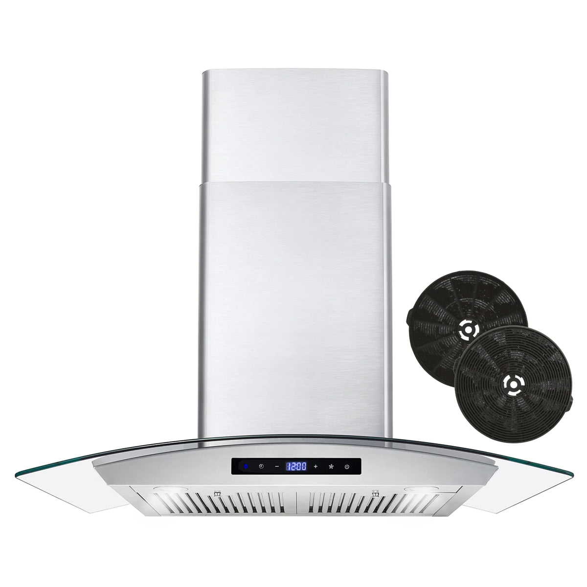 380 CFM Convertible Wall Mount Range Hood with Glass Canopy I641