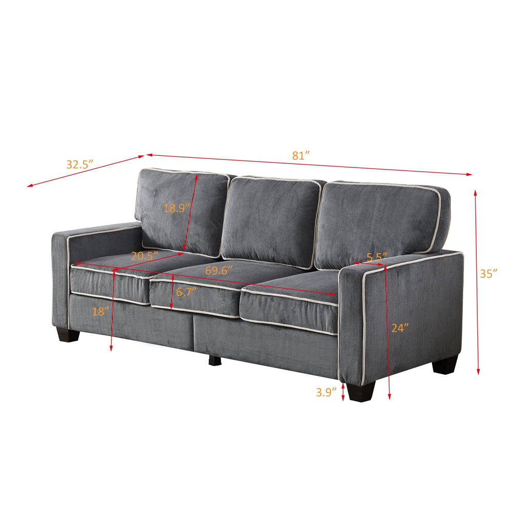 Dark Grey Corduroy Sofa with Storage W50894