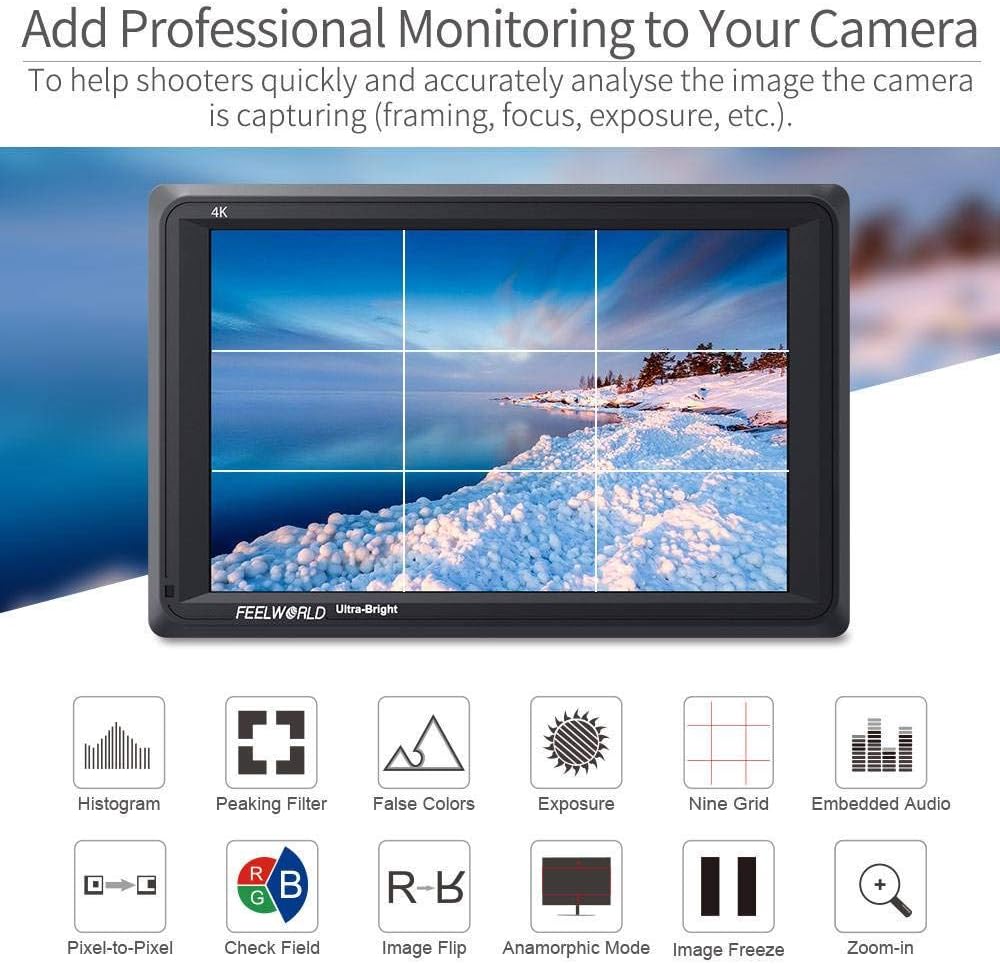 7 Inch 2200nit DSLR Camera Field Monitor Full HD 4K HDMI F681