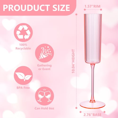 36 Pack 6oz Pink Plastic Champagne Flutes C464