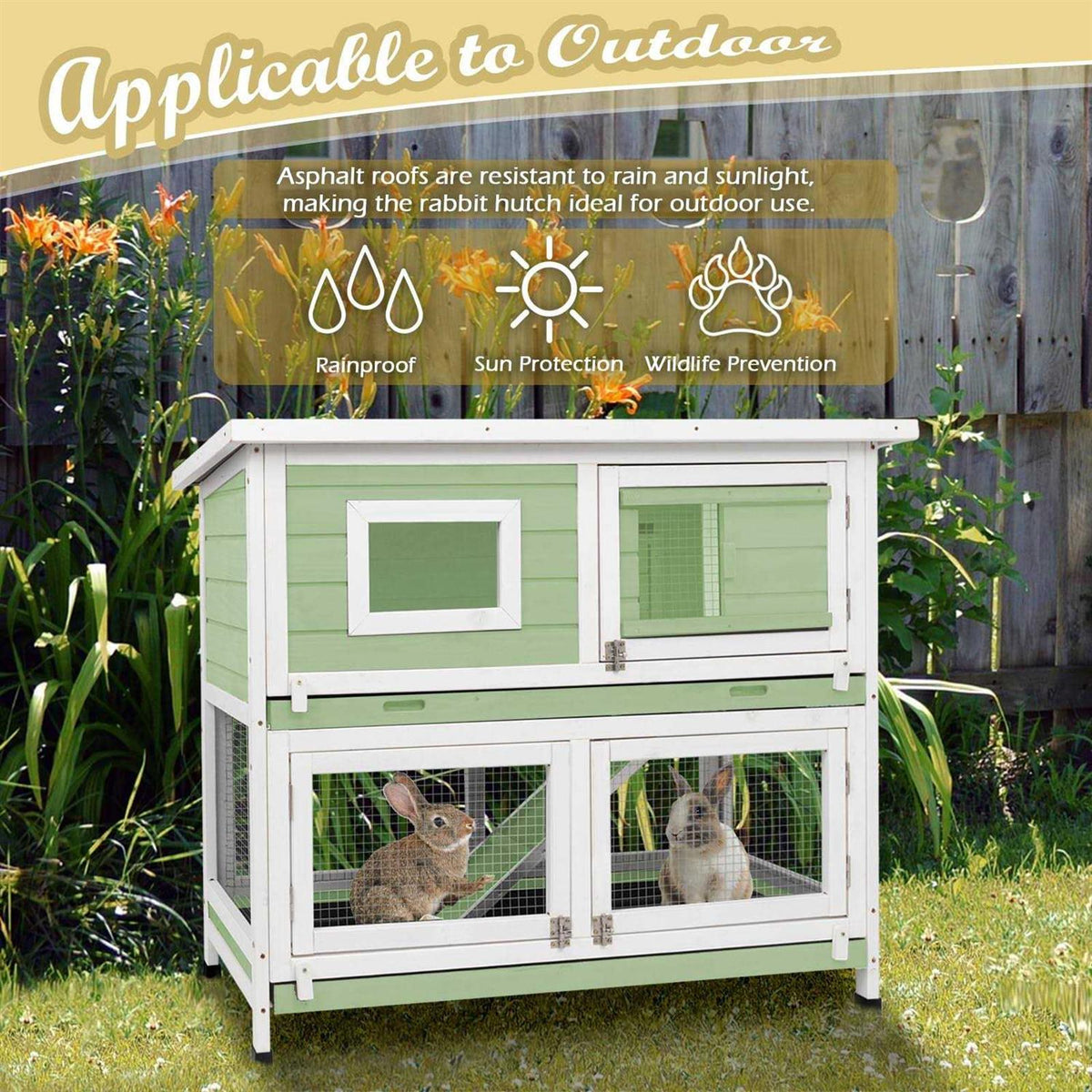 Rabbit Hutch Indoor Outdoor Two Story Weatherproof V96595