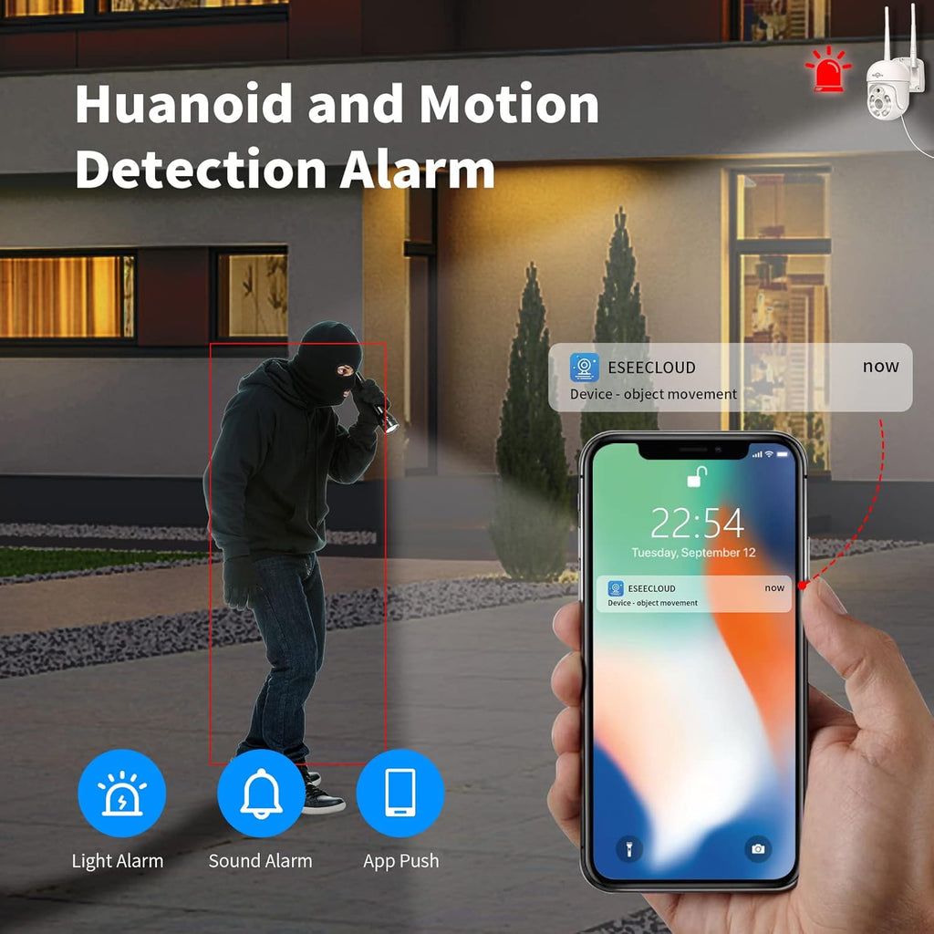 3MP Outdoor WiFi Pan/Tilt Security Camera with Floodlights Y526336
