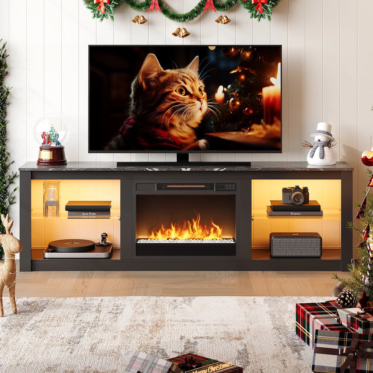 Black Electric Fireplace TV Stand L860