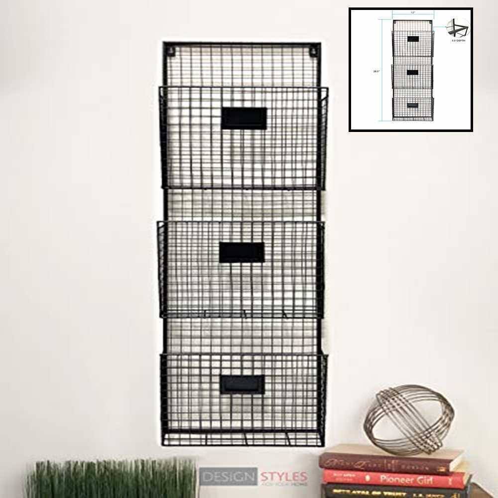 Black Metal Three Tier Wall File Holder N747
