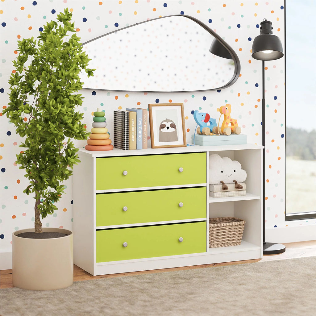 White Wide Dresser with 3 Fabric Bins C73694