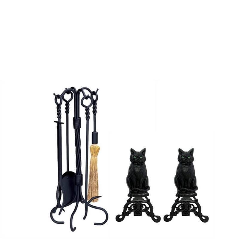 Black Wrought Iron Fireplace Tool Set V38800