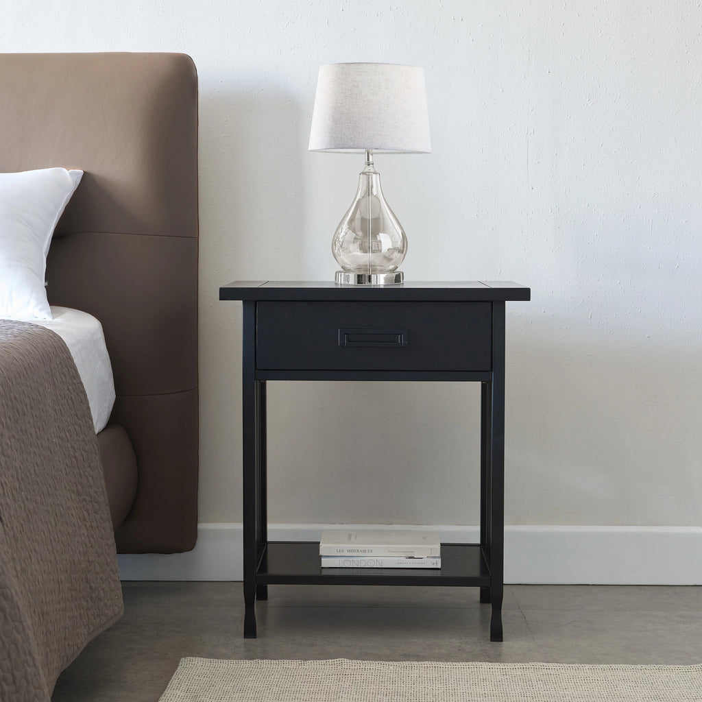 Black One Drawer Nightstand Side Table L4510