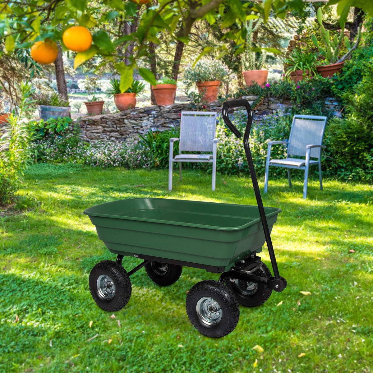 Garden Dump Cart Wagon with Steel Frame and Pneumatic Tires J9821