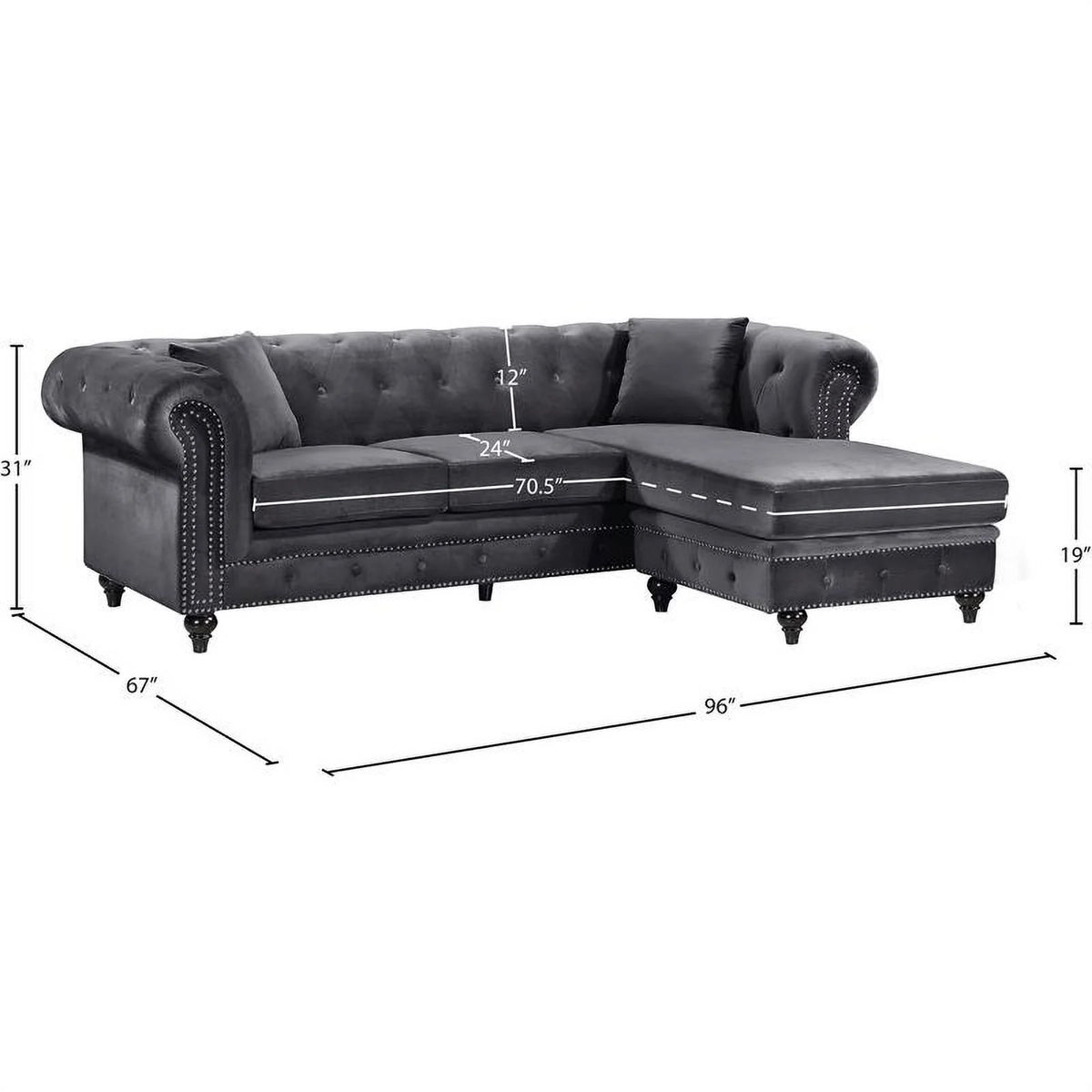 Gray Velvet Reversible Sectional C47129