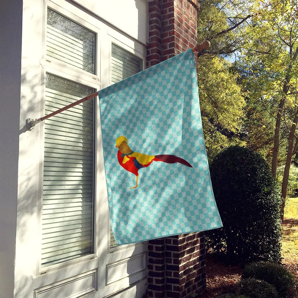 Golden or Chinese Pheasant Blue Check Flag Canvas House Size Large T9825