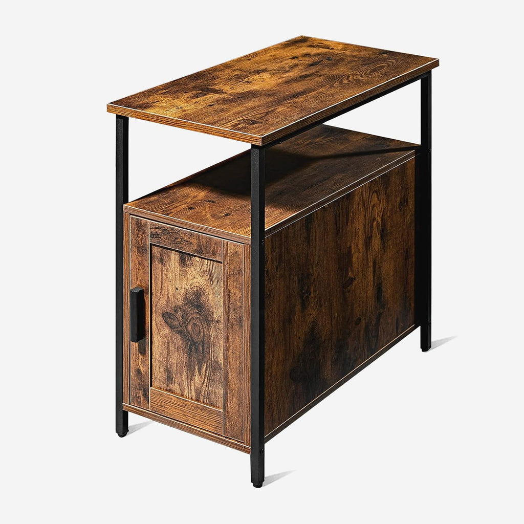 Rustic Brown Wooden End Table with Shelf and Storage Cabinet X99921