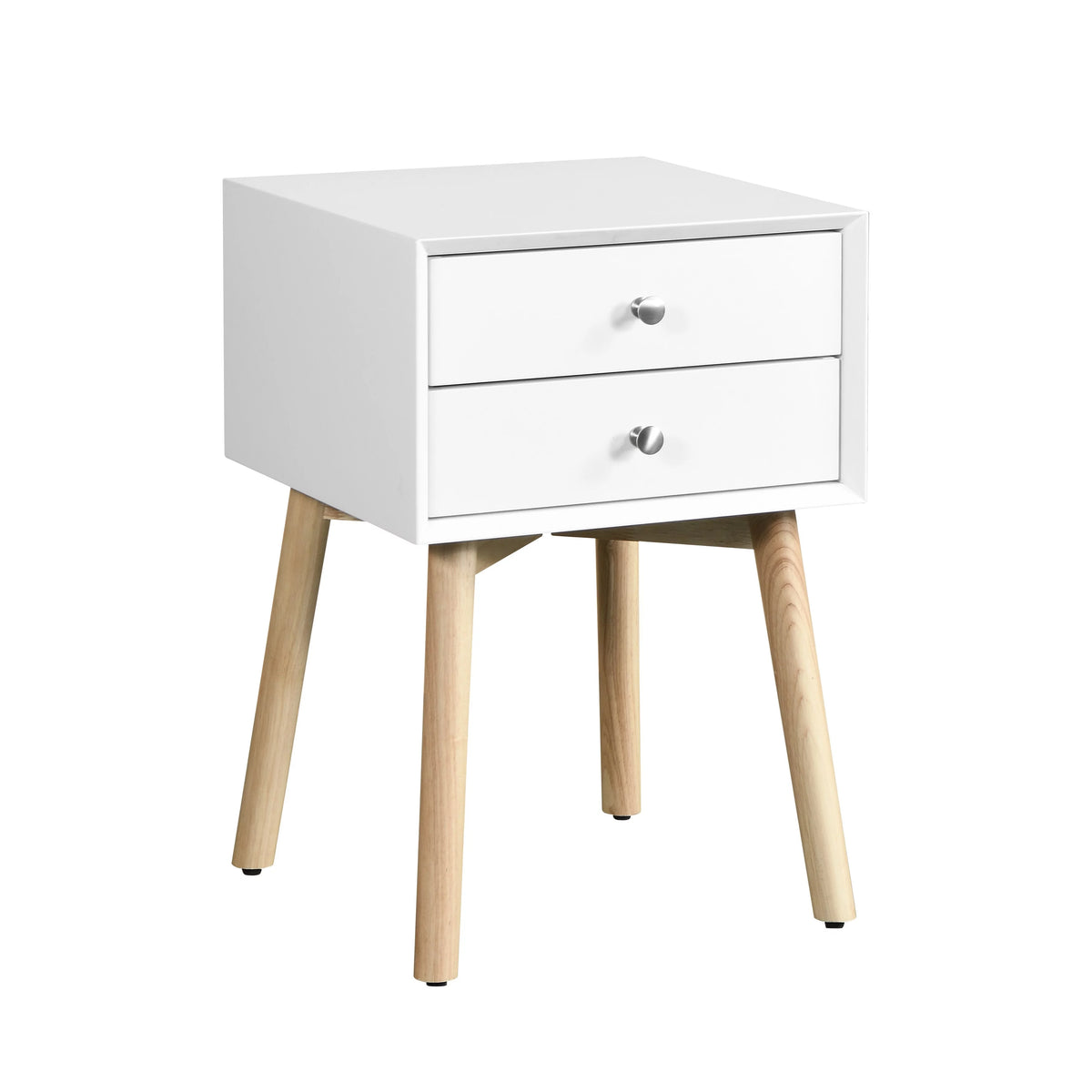 White Bedside Table with 2 Drawers and Rubber Wood Legs X594314