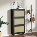 Black Rattan 3 Drawer Narrow Shoe Cabinet Y339540