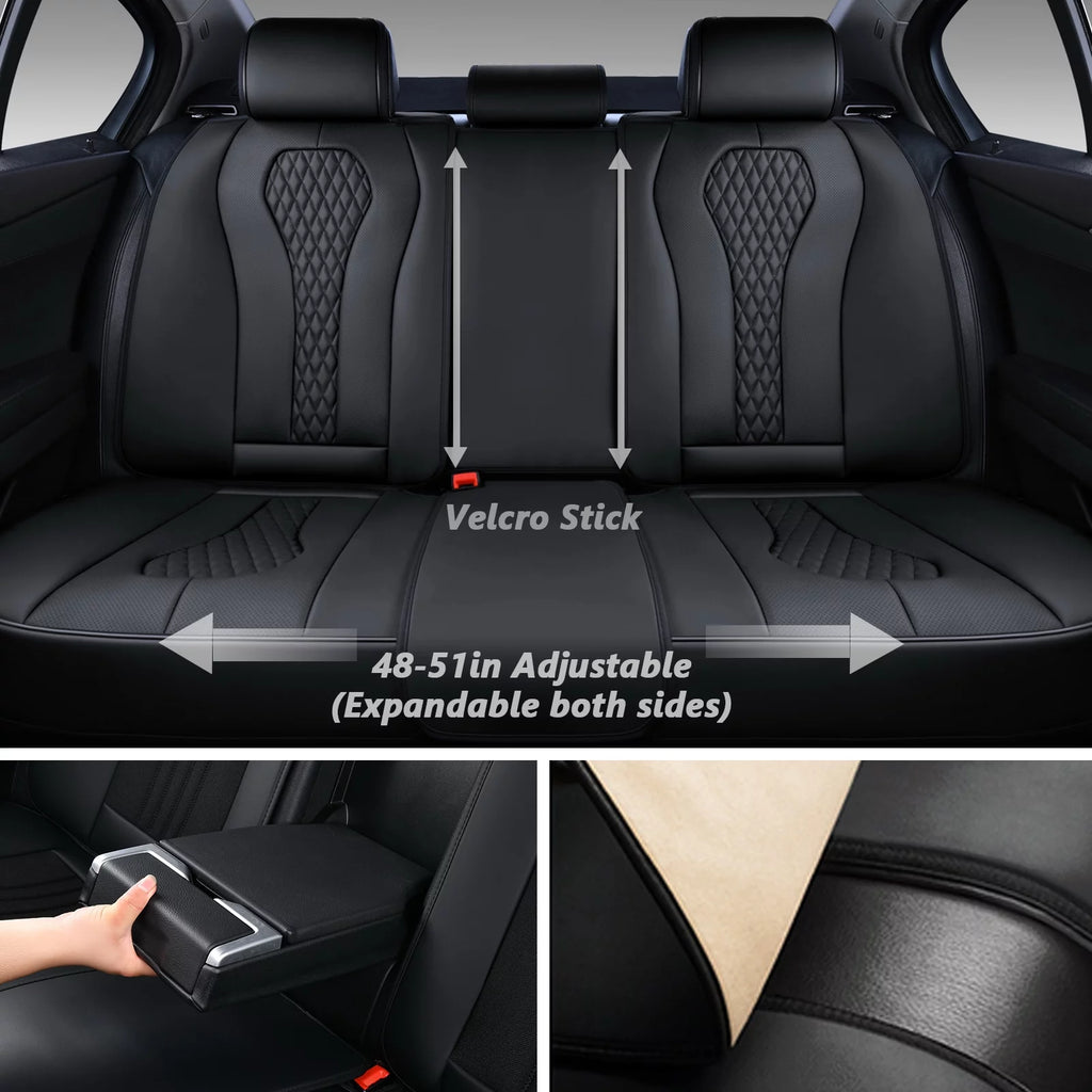 Black Leatherette 5 Seats Car Seat Covers Full Set A7446