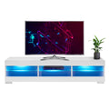 White TV Stand with LED Lights and Glass Shelf W1702
