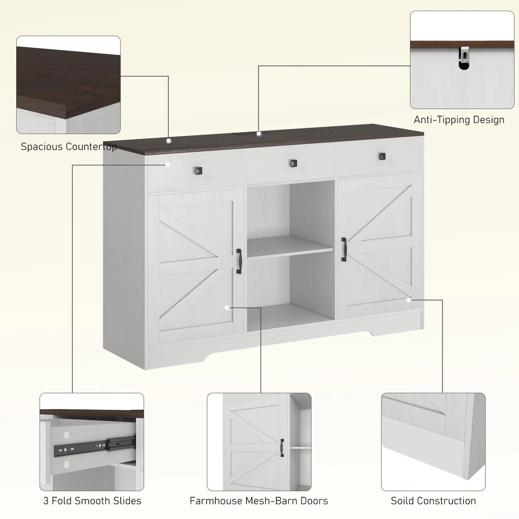 White 53" Wood Coffee Bar Cabinet with 3 Drawers L86742