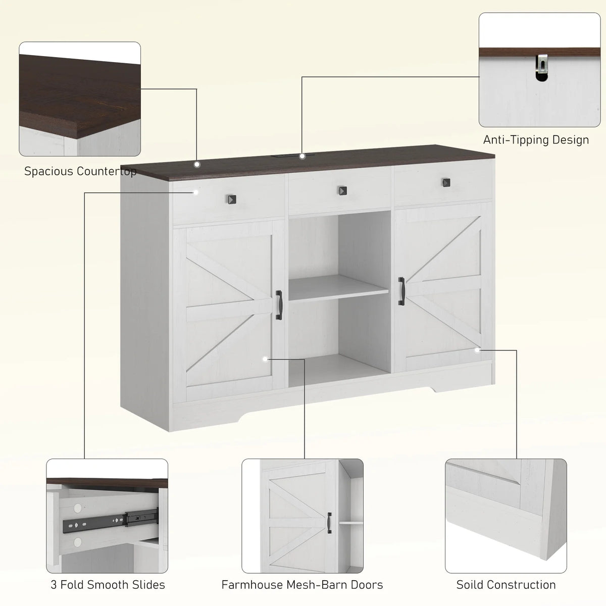 White 53" Wood Coffee Bar Cabinet with 3 Drawers L86742