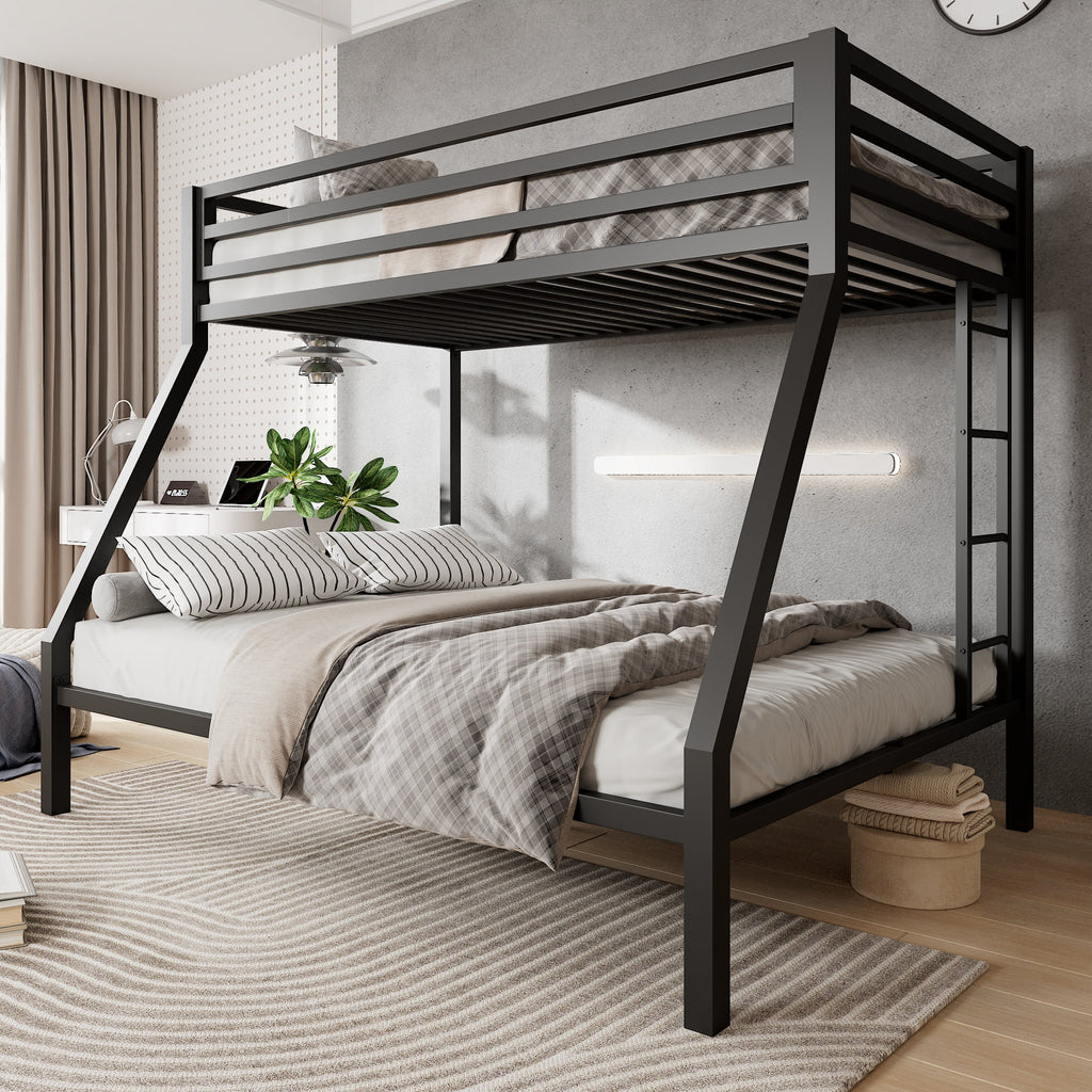 Black Twin Over Full Metal Bunk Bed with Stairs Z982