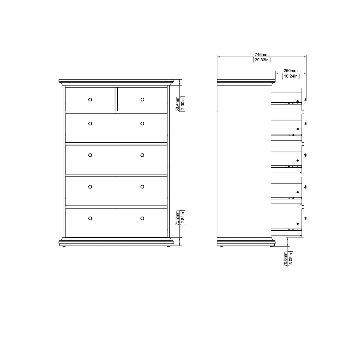 White 6 Drawer Chest N4036