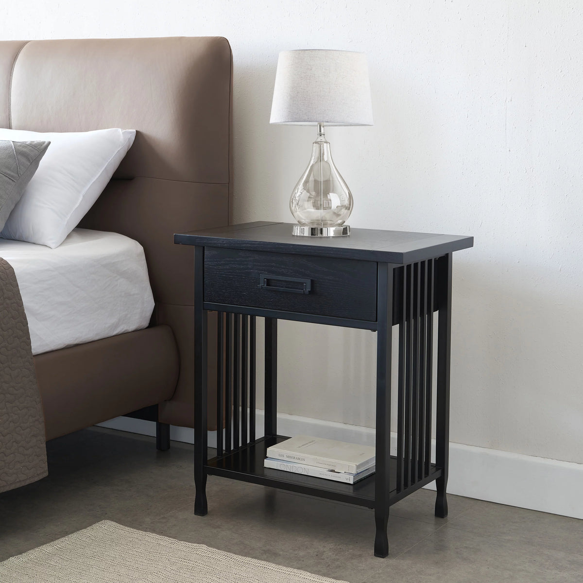 Black One Drawer Nightstand Side Table L4510