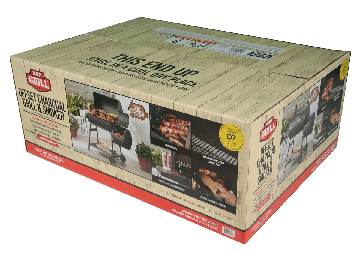 28 Offset Steel Charcoal Smoker Grill with Side Firebox, Black R1156