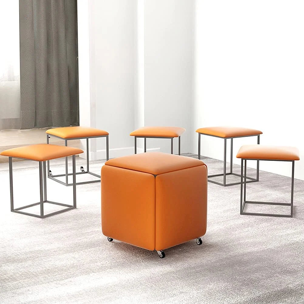 PU Leather Swivel Casters Stackable Ottoman Stool K355976
