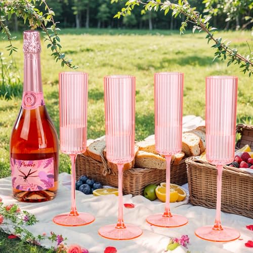 36 Pack 6oz Pink Plastic Champagne Flutes C464