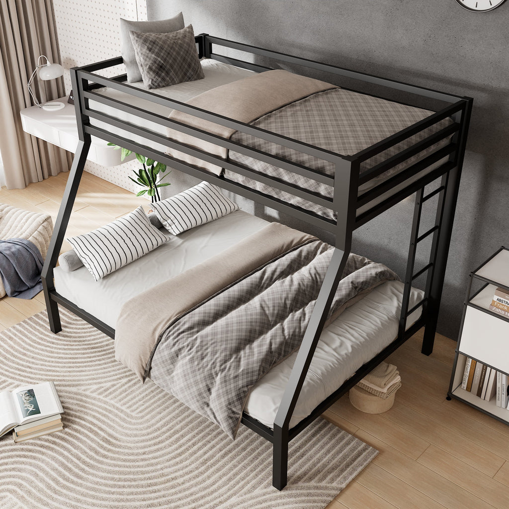 Black Twin Over Full Metal Bunk Bed with Stairs Z982