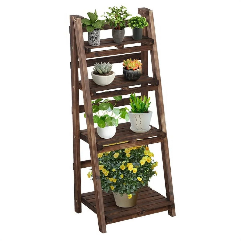 4 Tier Foldable Wooden Flower Stand Ladder Shelves Z6611