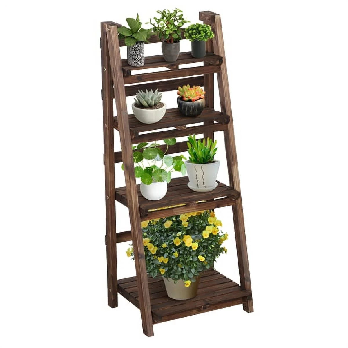 4 Tier Foldable Wooden Flower Stand Ladder Shelves Z6611
