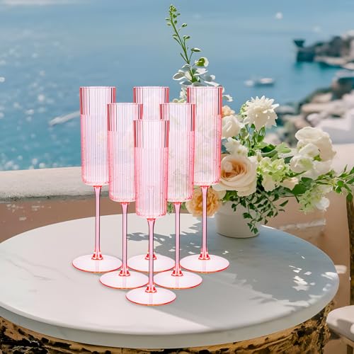 36 Pack 6oz Pink Plastic Champagne Flutes C464