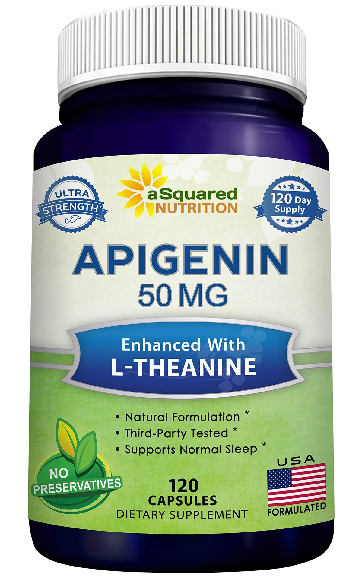 Apigenin 50mg & L-Theanine 200mg 120 Capsules Supplement A988