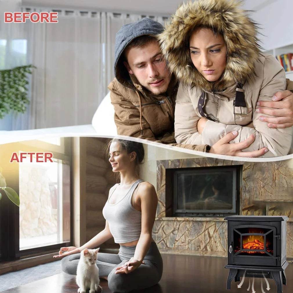 20" Electric Fireplace Heater Portable 1400W Black L485
