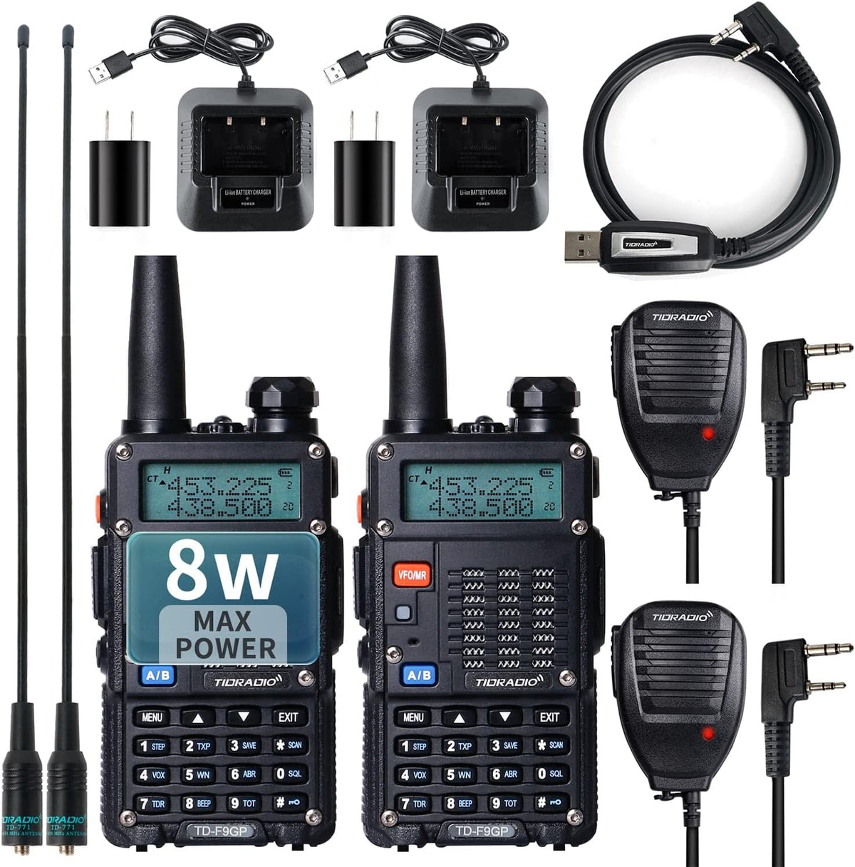 Handheld High Power 2 Way Radio with Programming Cable 2Pack Black G246788