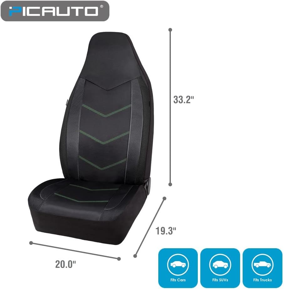 High Back Car Seat Covers Carbon Fiber Mesh Airbag Compatible 2PCS X20828