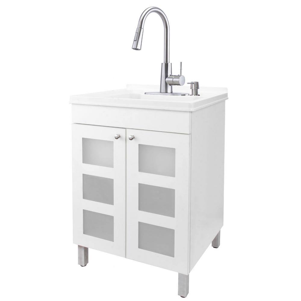 White Utility Sink with Cabinet and Pull-Down Faucet Z785906