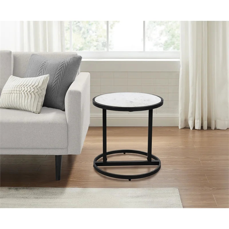 Round White Marble Top End Table G560359