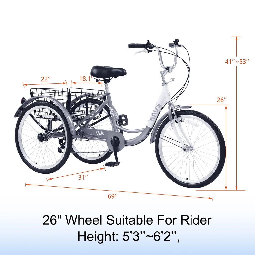 Silver Single Speed 26 inch Adult Tricycle with Basket F85788